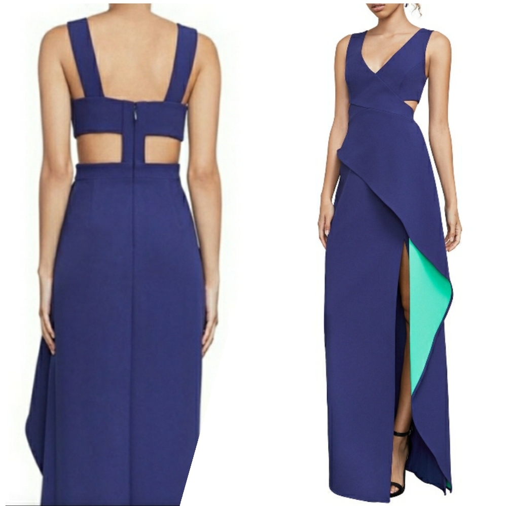BCBG Ria Peplum Evening Dress In Royal Blue, Green